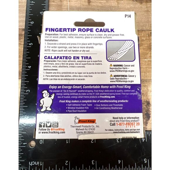 Frost King P14 Fingertip Rope Caulk, 1/8 Inch x 30 Feet, Gray - Picture 2 of 2